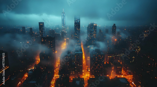 An aerial view of a city sh...