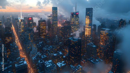 An aerial view of a city sk...