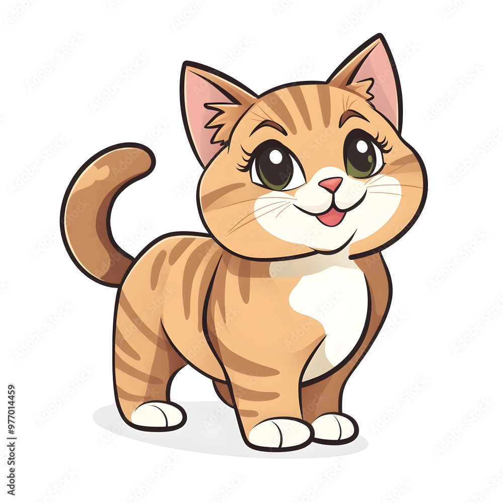 Playful Portrait of Adorable American Curl Kitten in Cartoon Style with Wagging Tail Playful Portrait of Adorable American Curl Kitten in Cartoon Style with Wagging Tail