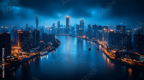 An aerial view of a city sk...