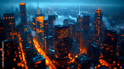 An aerial view of a city sk...