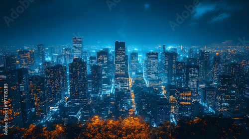 An aerial view of a city sk...