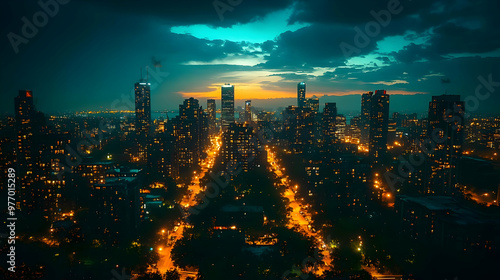 An aerial view of a city sk...