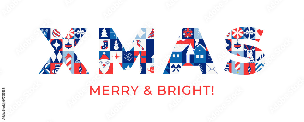 Fototapeta premium Bold Merry XMAS Typography with Festive Patterns Modern Holiday Design