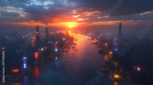 An aerial view of a city sk...