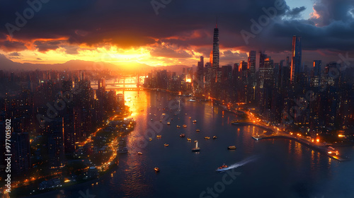 An aerial view of a city sk...