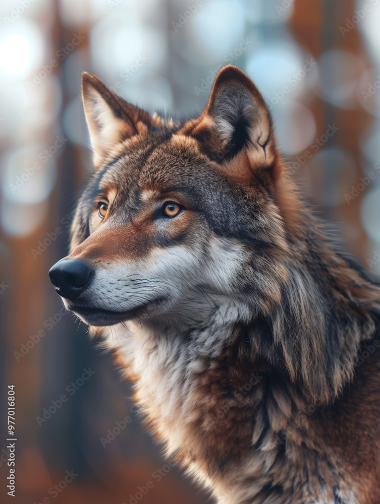 Obraz premium Majestic Gray Wolf, Wild Canine, Forest Wildlife Portrait