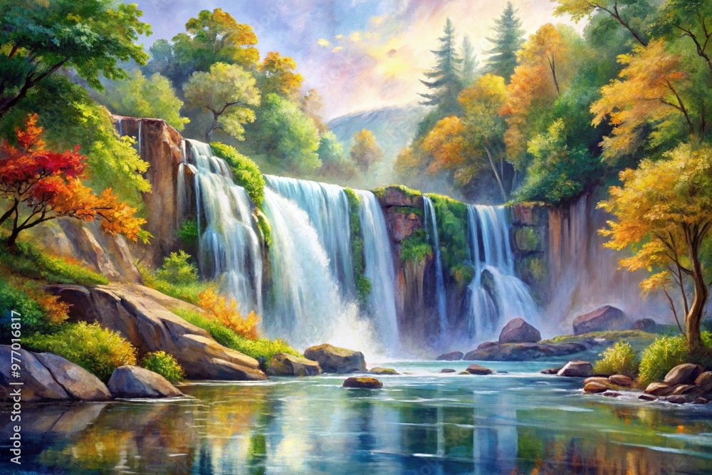 Obraz premium beautiful-waterfall-painting-in-watercolor