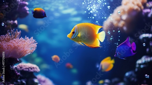 A colorful assortment of tropical fish swimming gracefully in a crystal-clear aquarium