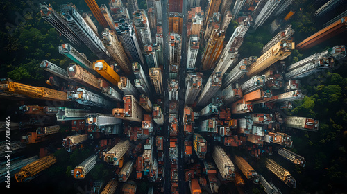 An aerial view of a densely...