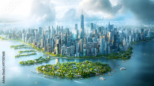 An aerial view of a futuris...