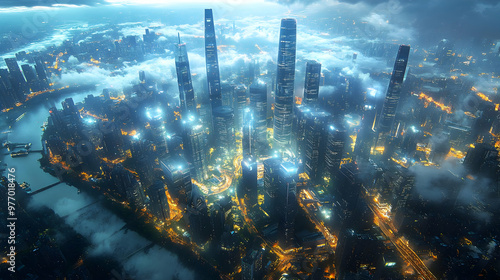 An aerial view of a modern ...