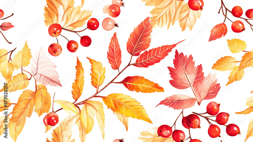 Obraz premium Autumn pattern with leaves and berries.
