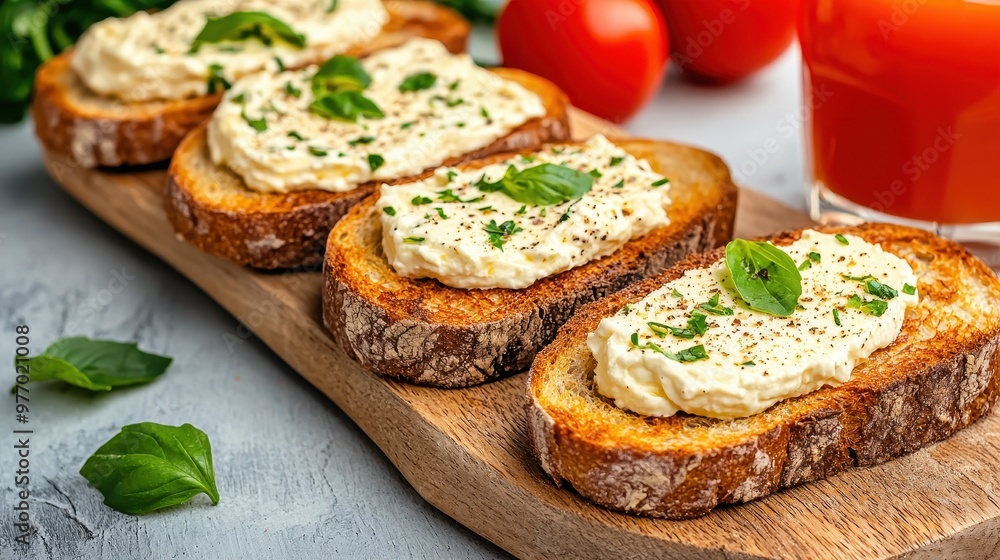 Delicious Toasted Bread with Cream Cheese Basil and Pepper Delicious Toasted Bread with Cream Cheese Basil and Pepper