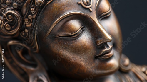 Detailed view of a bronze spiritual figure, showcasing artistic craftsmanship and deep spiritual meaning.