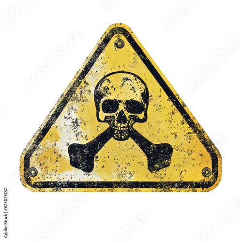 Skull and crossbones on yellow sign transparent