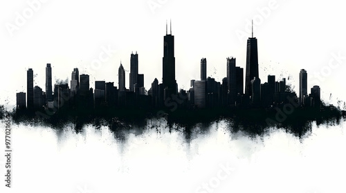 Wallpaper Mural Black and white silhouette of the Chicago skyline with a watercolor effect. Torontodigital.ca