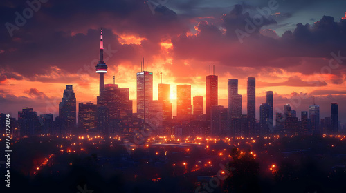 City skyline with dramatic ...