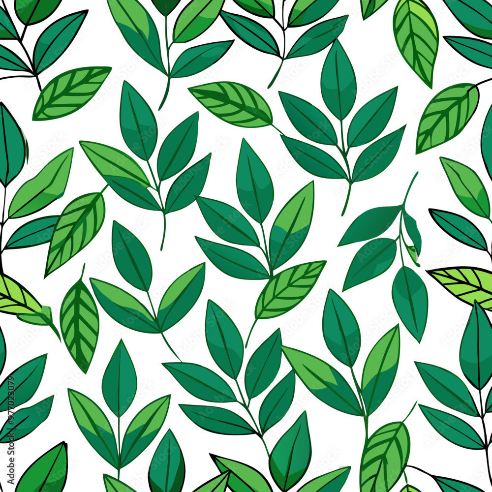 Green Leaf Pattern on Black Background Green Leaf Pattern on Black Background