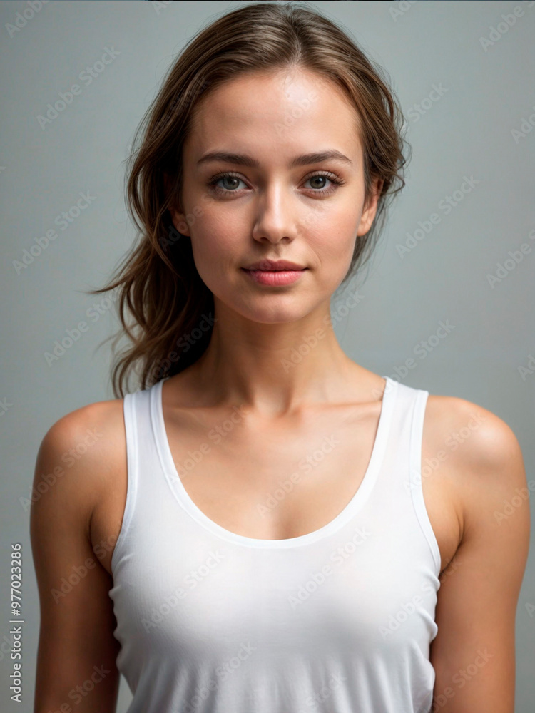 girl model with blonde hair wearing a white T-shirt girl model with blonde hair wearing a white T-shirt