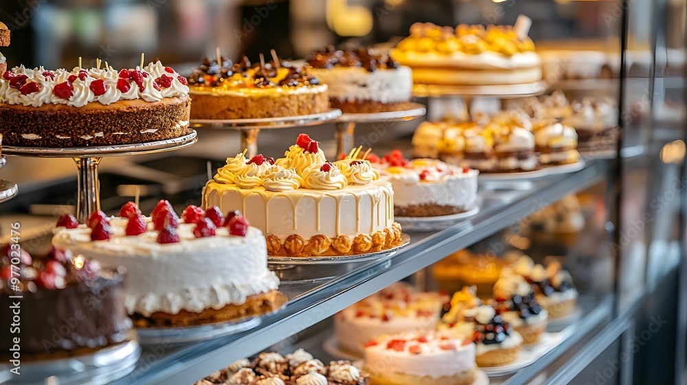 A beautiful display of assorted cakes, featuring rich textures and vibrant colors, perfect for dessert lovers and culinary enthusiasts. A beautiful display of assorted cakes, featuring rich textures and vibrant colors, perfect for dessert lovers and culinary enthusiasts.