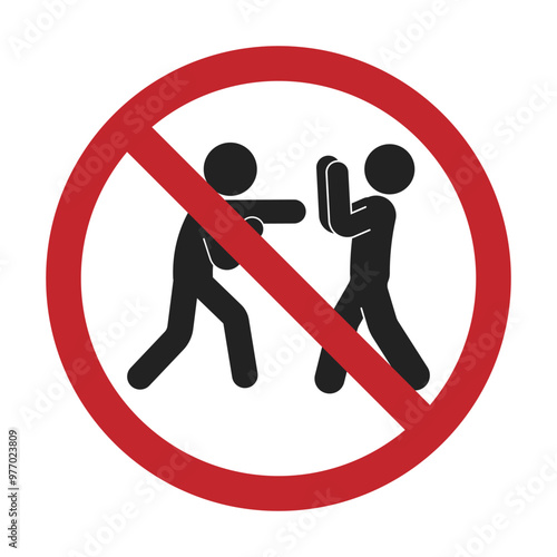 Isolated prohibition sign, no bullying, no violence, do not fight, no boxing stick figure