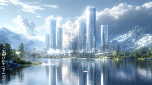 Futuristic city skyline wit...