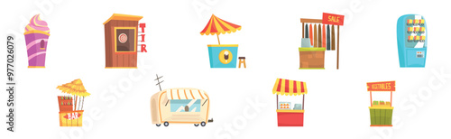 Street Stall and Retail Shopping Kiosk Vector Set