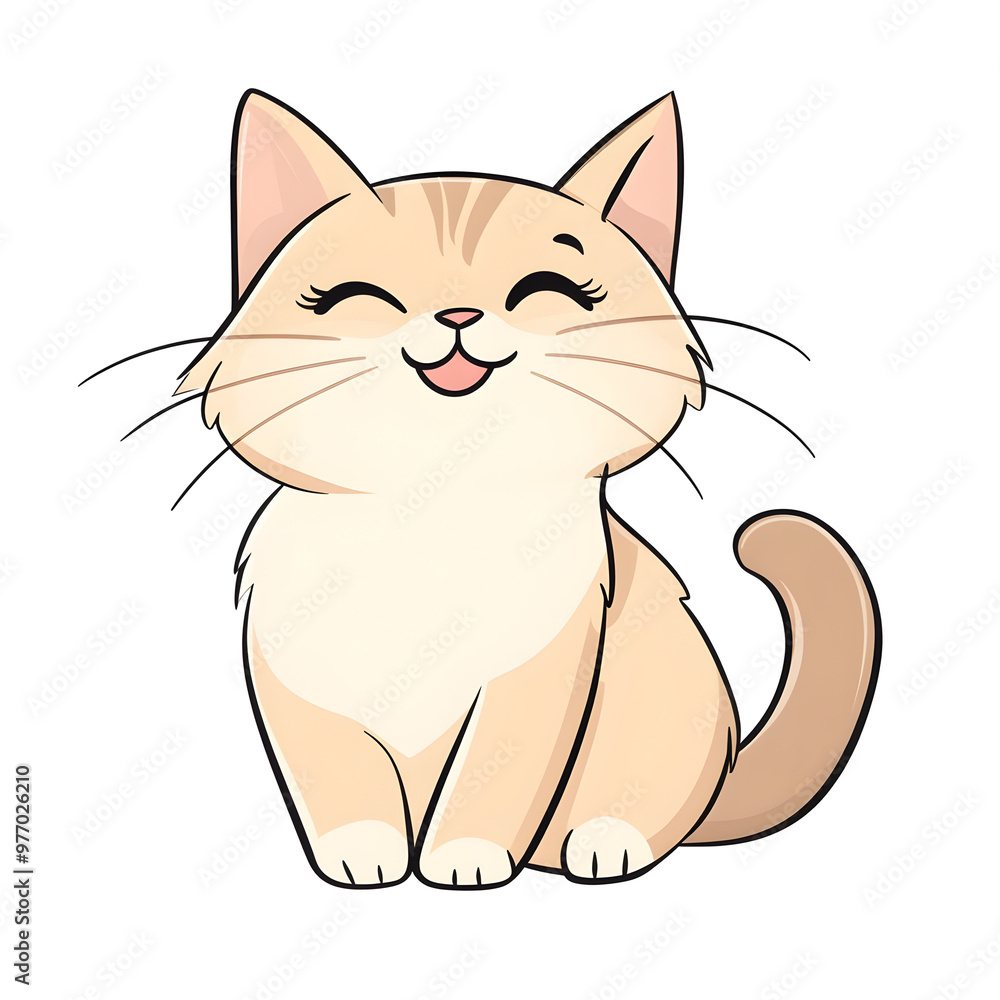 Joyful Chibi Cat with Wagging Tail in Pastel Cartoon Joyful Chibi Cat with Wagging Tail in Pastel Cartoon