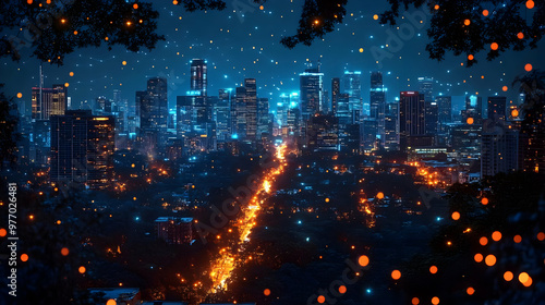 Night cityscape with glowin...