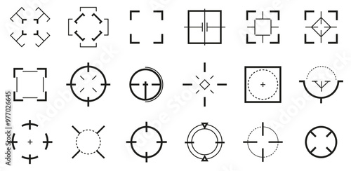 Black aim icon collection. Set of black sight icons. Aim gun icons