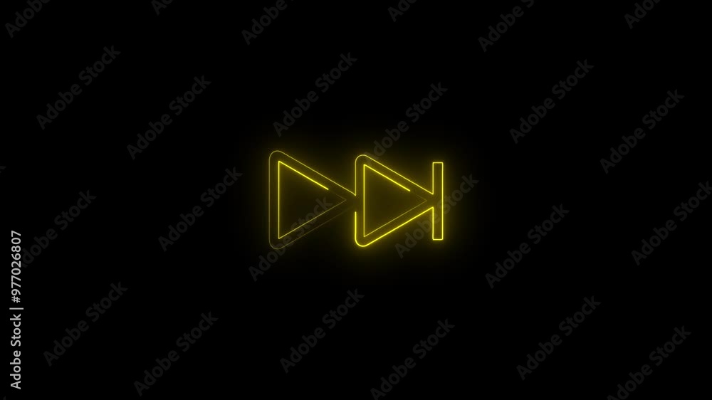 Fast Backward neon sign appear in center and disappear after some time. Music arrow button symbol. Fast Backward neon sign appear in center and disappear after some time. Music arrow button symbol.