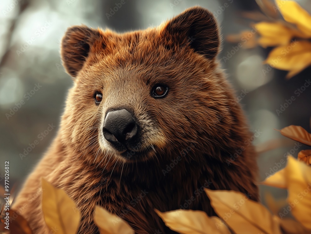 Obraz premium Close up portrait of Wombat, Vombatus ursinus, in an autumn forest