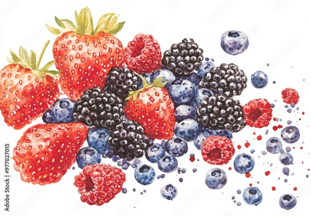Watercolor illustration of wild berries on a white background Watercolor illustration of wild berries on a white background