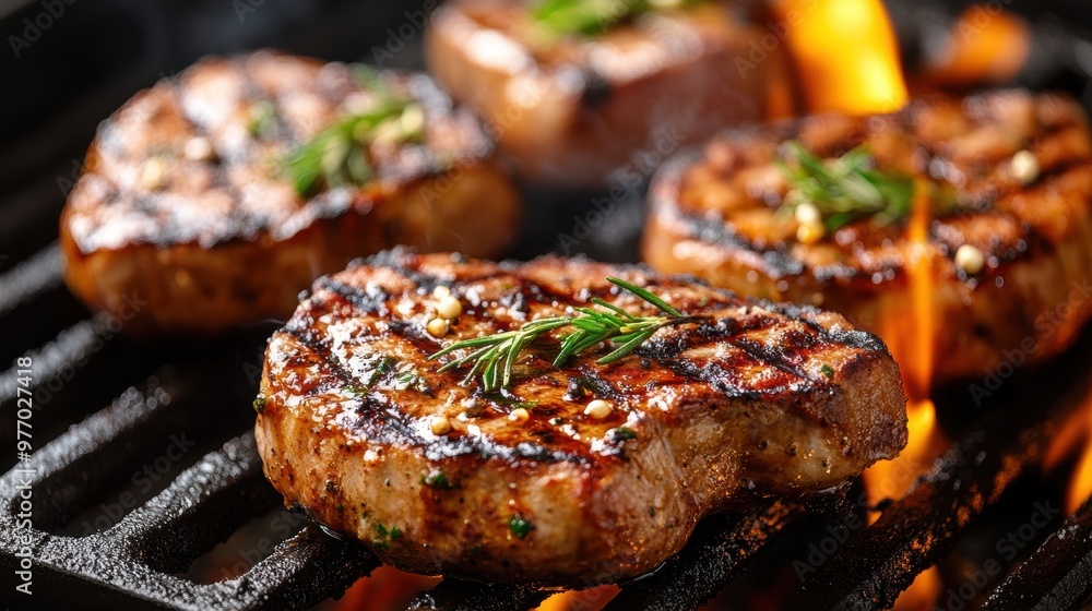 succulent pork chops sizzling on the grill, a mouthwatering concept banner sure to delight meat lovers with its tantalizing display succulent pork chops sizzling on the grill, a mouthwatering concept banner sure to delight meat lovers with its tantalizing display