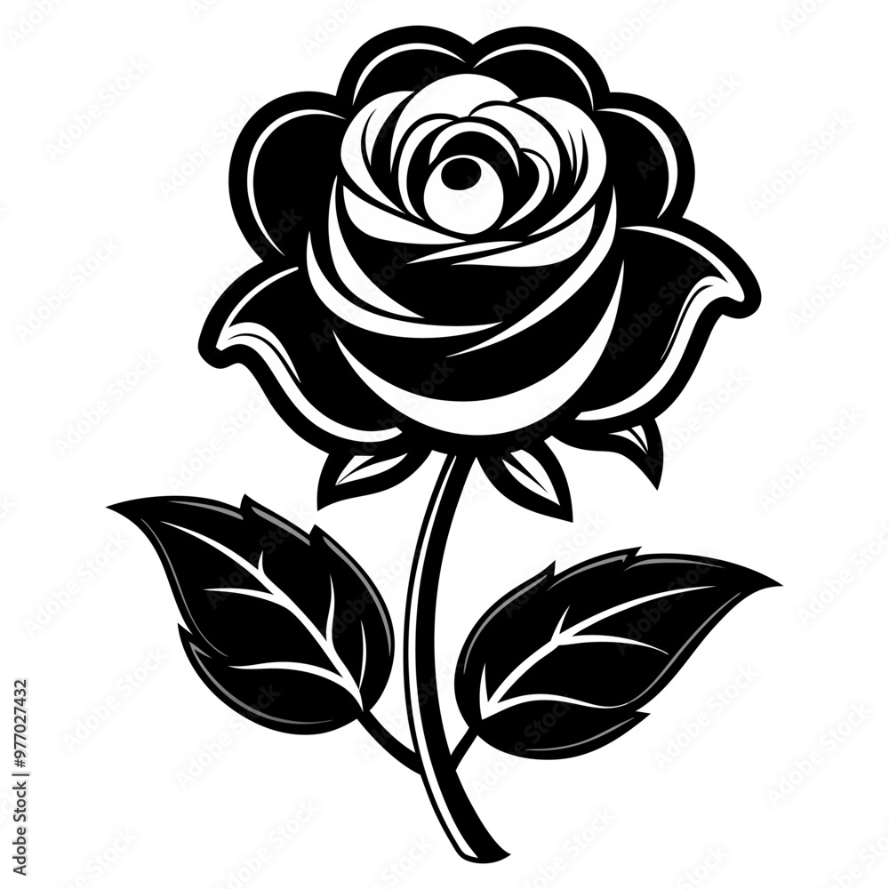 Rose flower, Black silhouette on a white background. Rose flower, Black silhouette on a white background.
