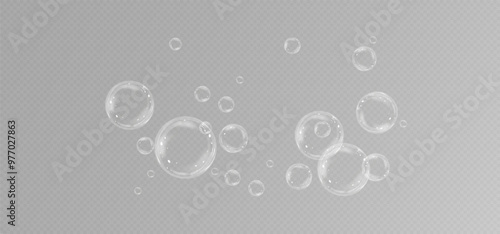 Realistic soap bubbles.Flying bubbles on a transparent background.	