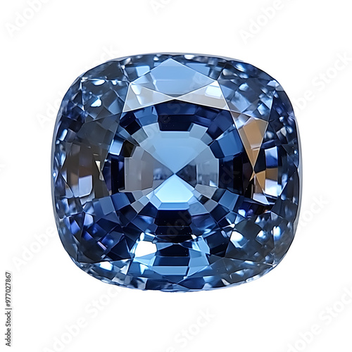 Stunning Cushion-Cut Blue Sapphire Isolated on White Background