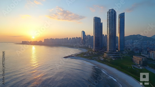 Sunrise over a modern city ...