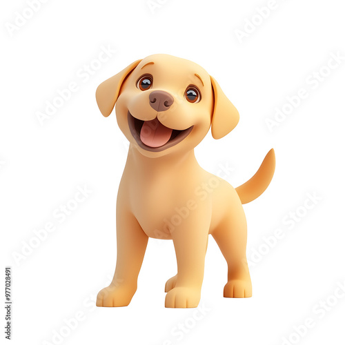 Playful and Friendly Labrador Retriever in Pastel 3D Render with Wagging Tail on White Background