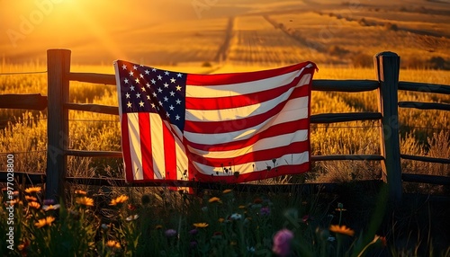 american flag in the city