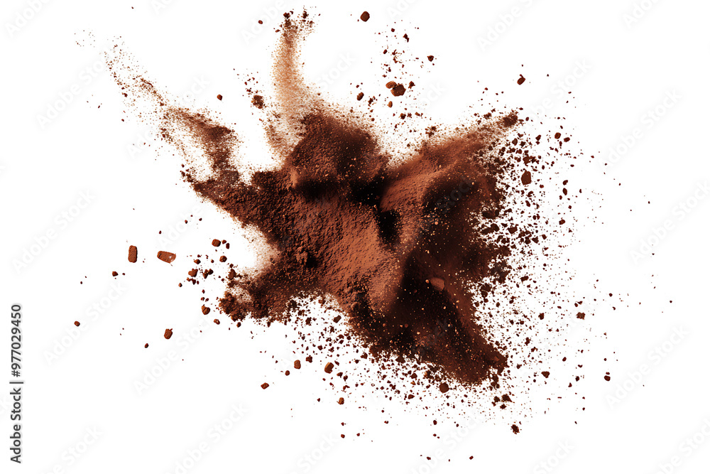Colourful Chocolate Powder Explosion Burst on White Background Colourful Chocolate Powder Explosion Burst on White Background
