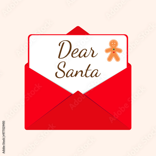 Vector Christmas mail envelope with letter for dear Santa on white background