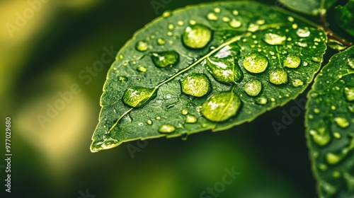 A close-up of fresh raindrops on a green leaf, highlighting the importance of clean water and natural cycles in the ecosystem.