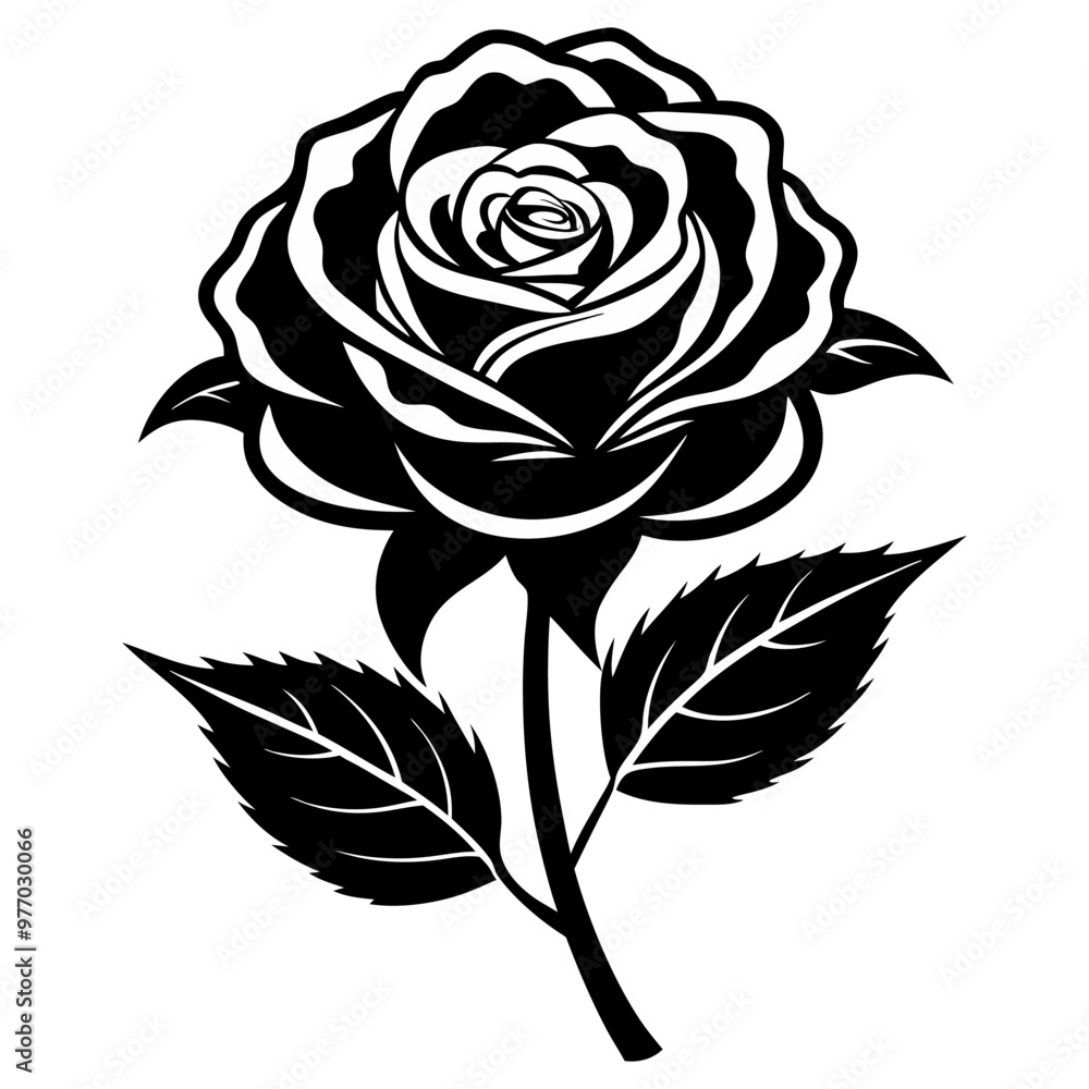 Rose flower, Black silhouette on a white background. Rose flower, Black silhouette on a white background.
