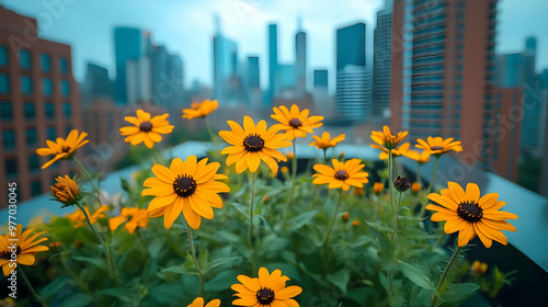 Yellow flowers in a rooftop...