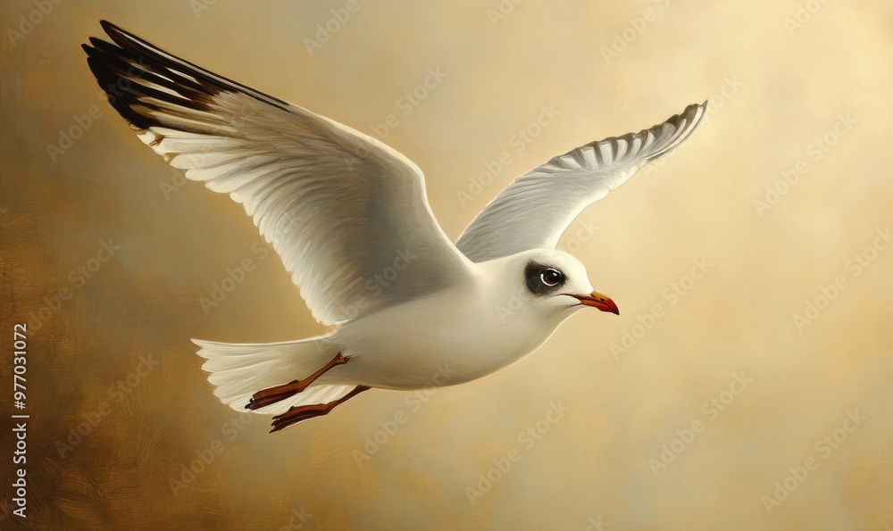 Oil painting depicting a Black headed gull a common bird species known for its distinctive appearance Oil painting depicting a Black headed gull a common bird species known for its distinctive appearance
