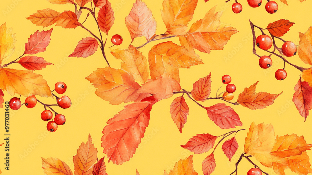 Autumn pattern with leaves and berries. Autumn pattern with leaves and berries.