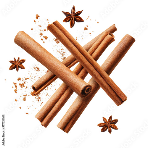 Cinnamon sticks and star anise on a black background, aromatic spices