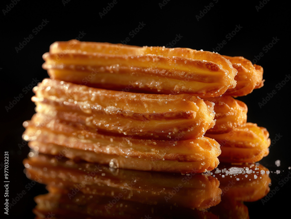 Close up photo of churros on a black background Close up photo of churros on a black background